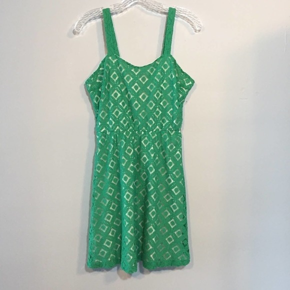 ALYA Green Geometric Lace Overlay A-Line Sundress Women’s Size S by Francesca's - Picture 1 of 8